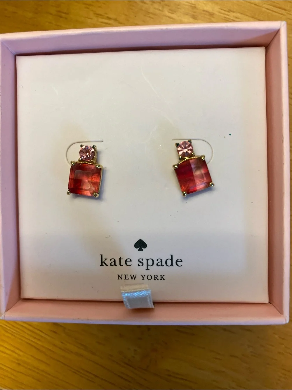 Kate Spade Pink Crystal Square Drop Earrings
